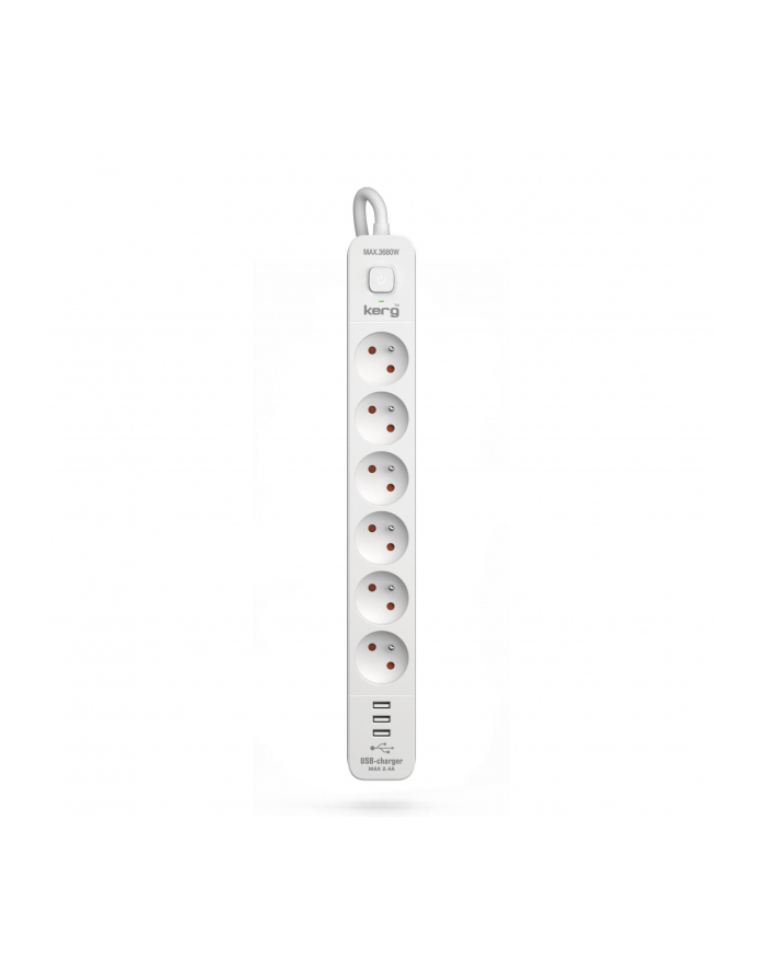 Urządzenie zasilające zabezpieczające KERG z wyłącznikiem 6 gniazd 3xUSB-A białe 3m 16A H05VV-F 3x1,5mm2 główny