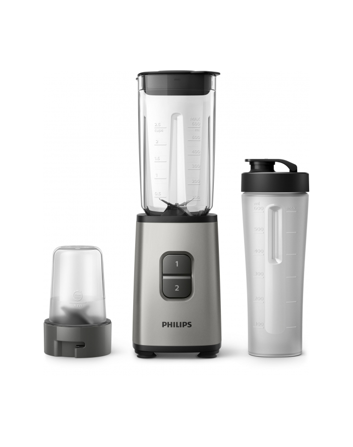 Mini blender Philips | Codzienna kolekcja HR2604/80 | Blat stołu | 350 W | Materiał słoika Plastik / Szkło | Pojemność słoika 0,6+0,6 L | Kruszenie lodu | Perłowy metal główny
