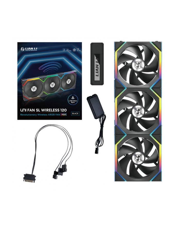Lian Li UNI FAN SL Bezprzewodowy wentylator ARGB PWM, 3-pak z kontrolerem - 120 mm, główny