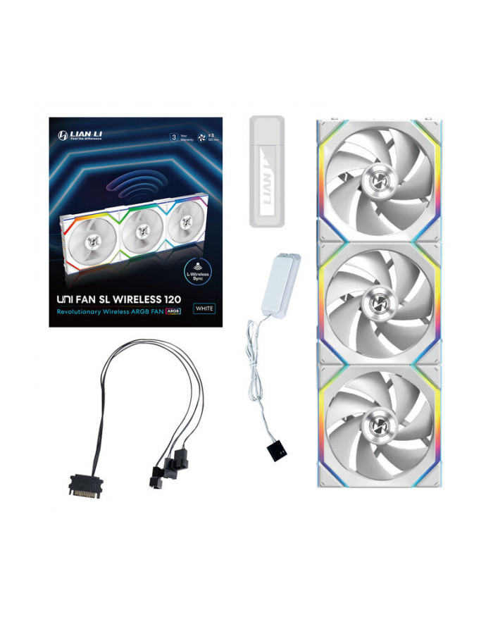 Lian Li UNI FAN SL Bezprzewodowy wentylator ARGB PWM, 3-pak z kontrolerem - 120 mm, biały główny