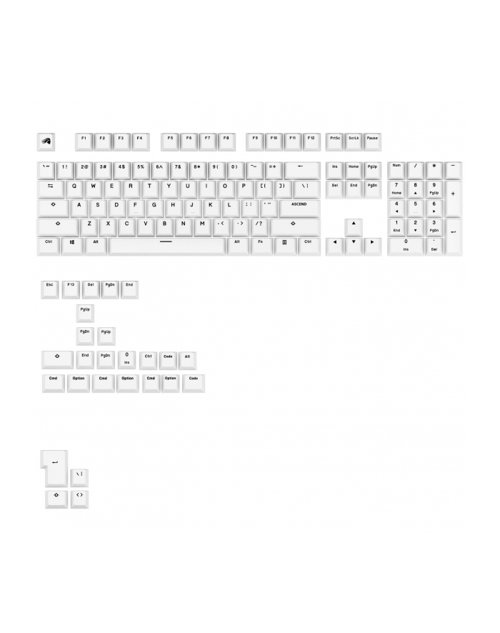 Glorious GPBT Basics, układ ANSI (USA), PBT, Dye-Sub - Klasyczny biały główny
