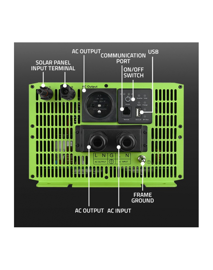 qoltec Przetwornica solarna 3w1 z funkcją ładowania AC | MPPT | UPS |   ATS | 3000W | 6000W | 12V na 230V | Czysty Sinus główny