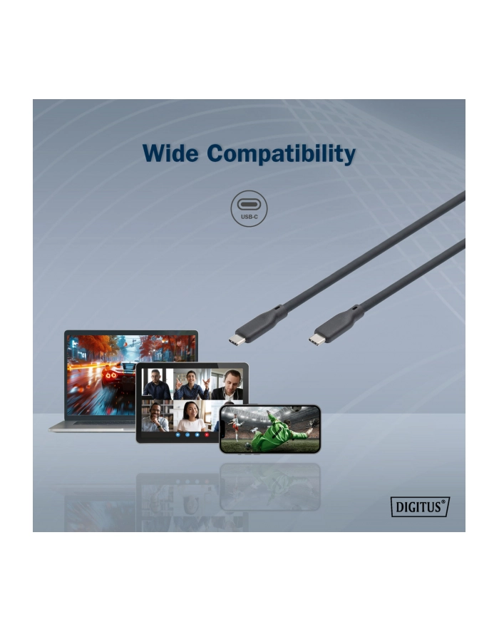digitus Kabel połączeniowy silikonowy USB-C - USB-C, USB 3.2 Gen2 10G 4K 100W, 1m Czarny główny