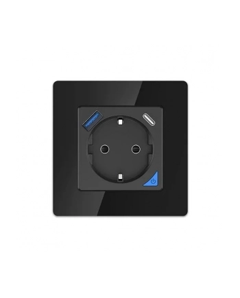 Extralink Smart Life Wall Socket Set Pro | Zestaw inteligentne gniazdko + ramka | Kolor Czarny, 230V, 1x USB A, 1x USB C, WiFi