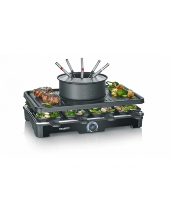 Severin RG 2347 Raclette 2w1 czarny Rodzaj: raclette/ grill | Moc [W]: 1400 | Kolor: czarny | Dodatki: 8 patelenek do raclette | grill 42 x 26 cm nr 1