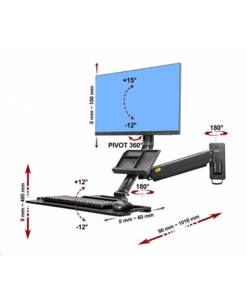 FIBER NOVELTY NB MB32 - OBROTOWY UCHWYT ŚCIENNY STOJĄCO-SIEDZĄCA STACJA ROBOCZA DO MONITORÓW LCD LED 19''-27''