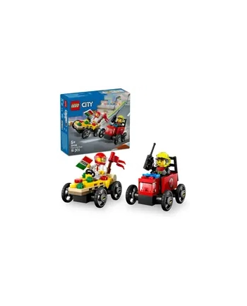 LEGO 60458 CITY Zestaw wyścigówek: pizza kontra wóz strażacki nr 1