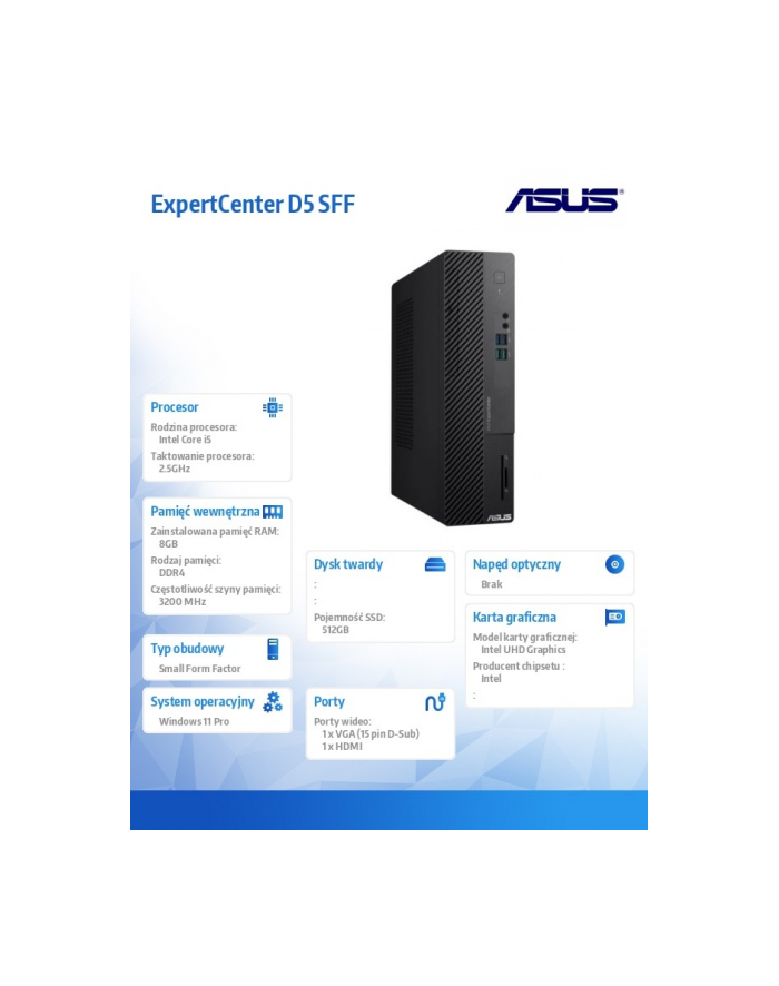 asus Komputer ExpertCenter D5 SFF D500SE-513500252X i5-13500  8GB/512GB główny