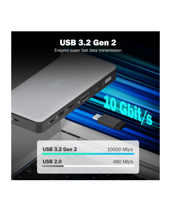 digitus Stacja dokująca USB Typ C 11-portów 2x HDMI 1x DisplayPort 4K/60Hz DC-Jack 150W