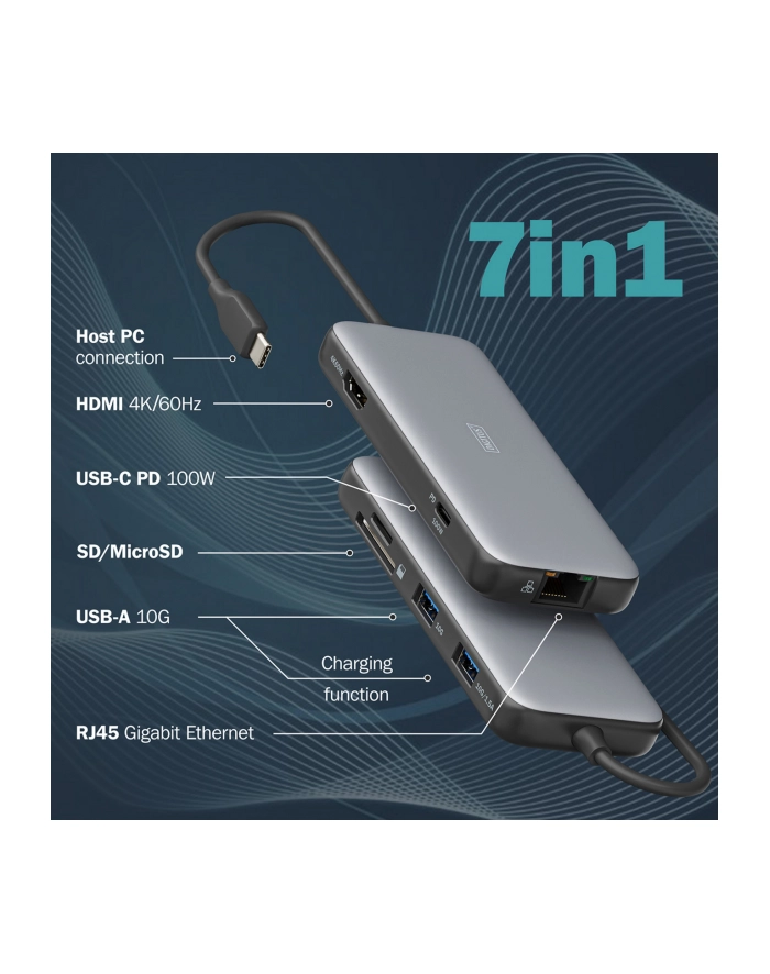 digitus Stacja dokująca USB Typ C 7-portów HDMI 4K/60Hz PD 3.0 główny