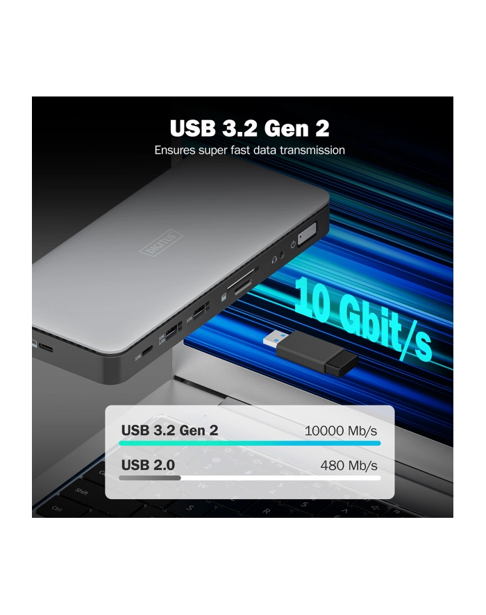 digitus Stacja dokująca USB Typ C 11-portów 2x HDMI 1x DisplayPort 4K/60Hz DC-Jack 150W główny