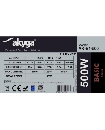 akyga Zasilacz ATX 500W AK-B1-500 P4 PCI-E 6+2 pin 3x SATA 2x Molex PPFC  FAN 12cm nr 1