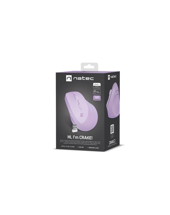 natec Mysz bezprzewodowa wertykalna Crake 2 Pure Lavender główny
