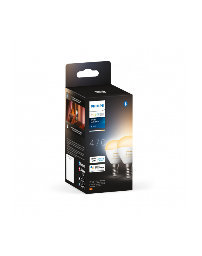 PHILIPS HUE White ambiance Inteligentna żarówka E14 kulka 2szt (929003573702) główny