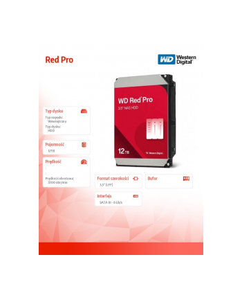 western digital Dysk HDD Red Pro 12TB 3,5'' 256MB SATAIII WD122KFBX