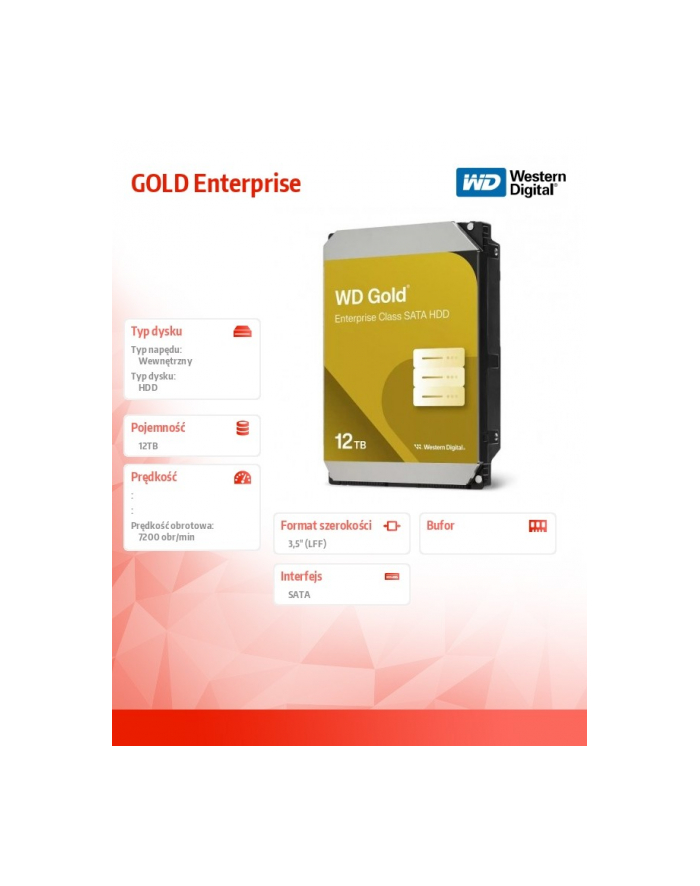 western digital Dysk HDD GOLD Enterprise 12TB 3,5 SATA WD122KRYZ główny