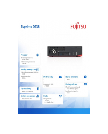 fujitsu Komputer poleasingowy Esprimo D738 SFF Core i5 9400      (9-gen.) 2,9 GHz / 16 GB / 240 SSD / Win 11 Pro