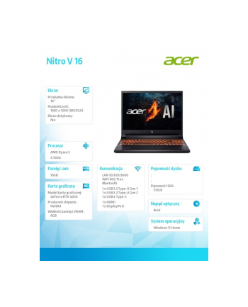 acer Notebook Nitro V 16 ANV16-41-EP Win11Home/R5-8645HS/16GB/512GB SSD/RTX4050/16 ''