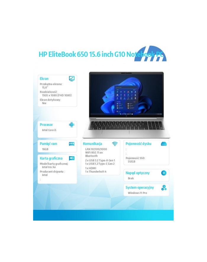 hp inc. Notebook EliteBook  650 G10 i5-1335U 512GB/16GB/W11P/15.6 968M9ET główny