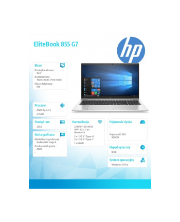 hp inc. Notebook poleasingowy EliteBook 855 G7 Ryzen 5 Pro 4650U 2,1 GHz / 32 GB / 960 SSD / 15,6 FullHD / Win 11 Pro