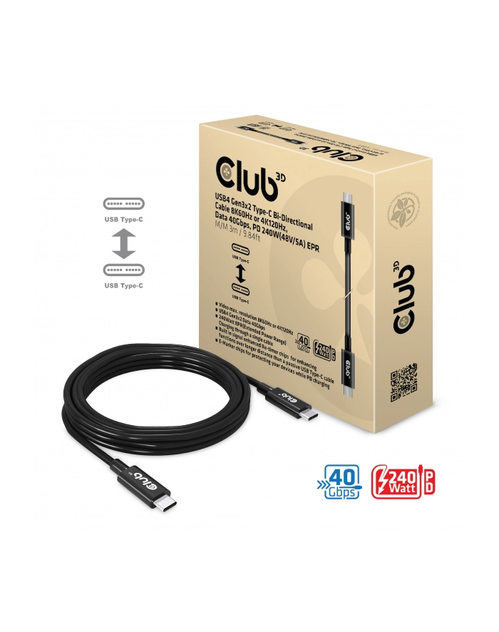 Club 3D Club3D Kabel Usb4 Gen3X2 Typ C 8K60Hz Uhd Power Delivery 240W M 300Cm główny