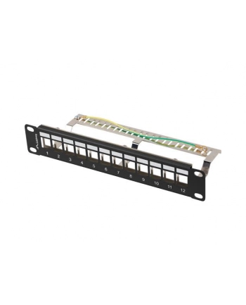 Patch panel pusty Lanberg 12 Port 1U 10'' FTP z organizerem do modułów Keystone czarny nr 1