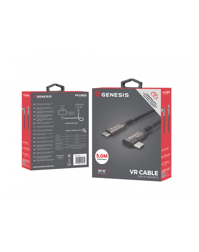 Kabel Genesis USB-C M/M 3.1 Gen 2 5M 10GB/S PD 60W VR Czarny główny