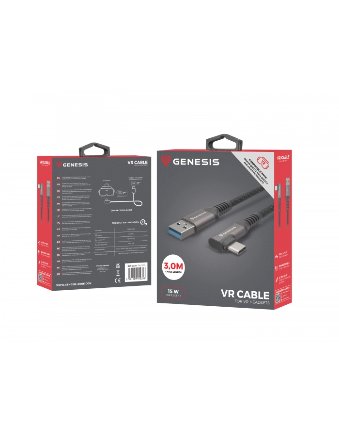 Kabel Genesis USB-C (M) -> USB-A (M) 3.1 Gen 1 3M 5GB/S PD 15W VR Czarny główny
