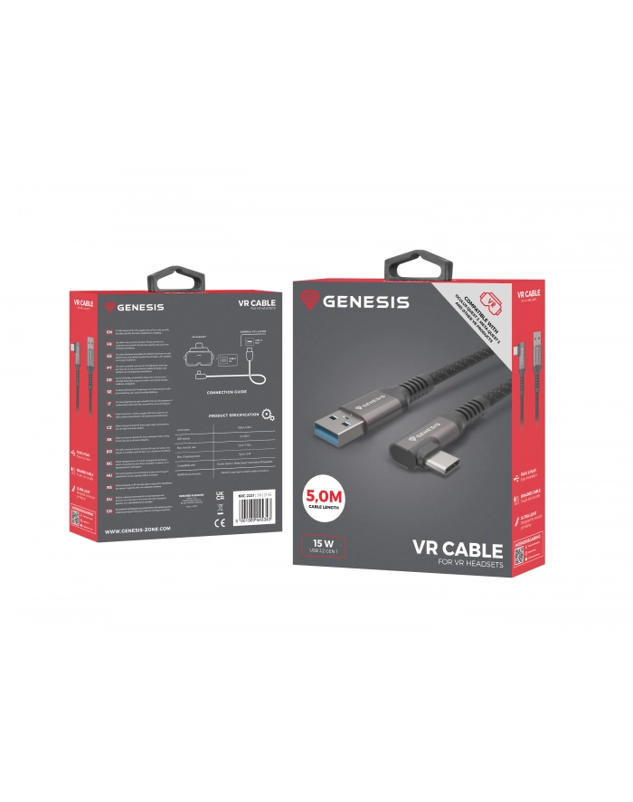 Kabel Genesis USB-C (M) -> USB-A (M) 3.1 Gen 1 5M 5GB/S PD 15W VR Czarny główny