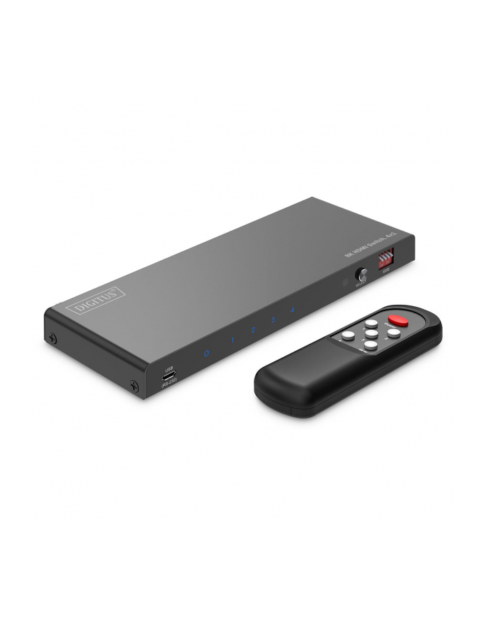 Przełącznik/Switch DIGITUS HDMI 4x1, 8K/60Hz (4:4:4) z HDR, 48 Gbps, HDCP 2.3, Toslink / Stereo , EDID główny