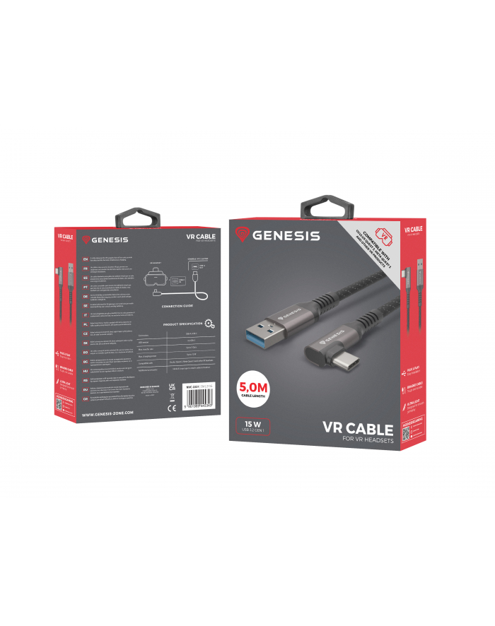 Kabel Genesis USB-C (M) -> USB-A (M) 3.1 Gen 1 5M 5GB/S PD 15W VR Czarny główny