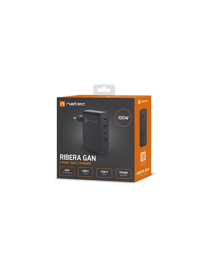 Ładowarka sieciowa, Ładowarka do laptopów Natec Ribera Gan 3x USB-C + 1x USB-A 100W Czarna główny
