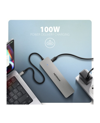 axagon HMC-7HX2 Wieloportovy hub USB 7in1, 5Gbps, 2x USB-A, 1x USB-C, 2x HDMI 4K/60Hz, GLAN, PD 100W, 15cm USB-C kabel