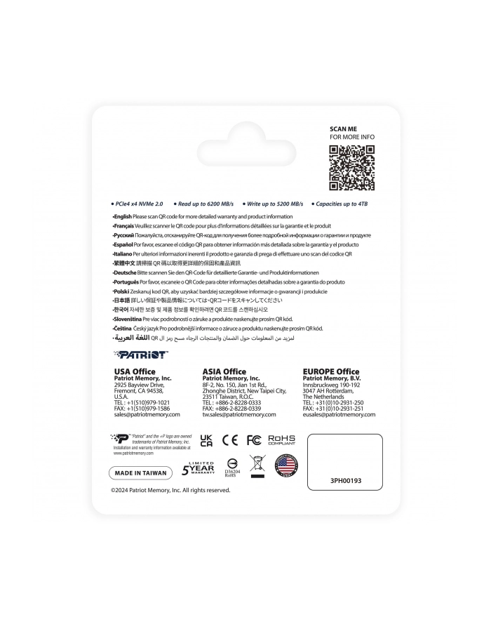 patriot Dysk SSD 1TB P400 V4 6000/5000 MB/s M.2 PCIe Gen4 x4 NVMe 2.0 główny
