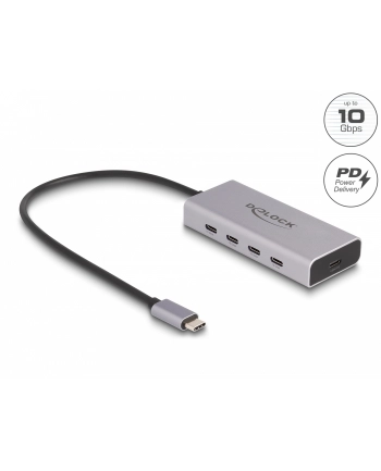 DeLOCK DeLock USB 10 Gbps USB Type-C Hub with 4 x USB Type-C + 1 x USB Type-C PD 85 Watt, USB hub (gray)