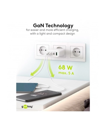 goobay USB-C multiport quick charger, PD, GaN, 68 watts (black, 3x USB-C, 1x USB-A, Power Delivery, QuickCharge)