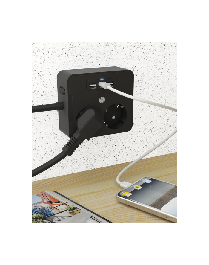 ICY BOX power strip IB-MPS2220B-CH, 2-way, 3x USB (black, 1.9 meter cable, switch) główny