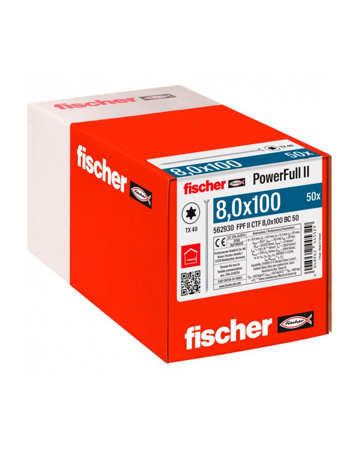 fischer wood construction screw PowerFull II 8.0x100 countersunk head TX VG (50 pieces, full thread, galvanized) główny