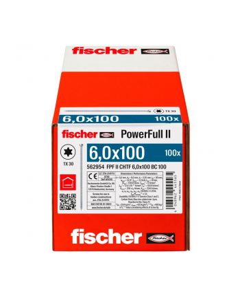 fischer wood construction screw PowerFull II 6.0x100 ZK TX VG (100 pieces, full thread, galvanized)