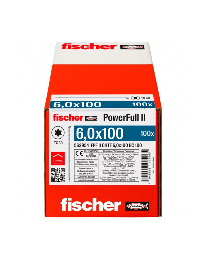 fischer wood construction screw PowerFull II 6.0x100 ZK TX VG (100 pieces, full thread, galvanized) główny