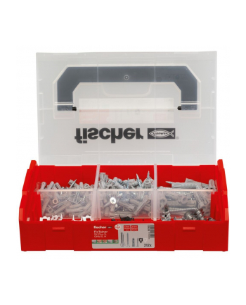 fischer FixTainer SX Plus dowel and screw box (light grey, 212 pieces, with screws and hooks)