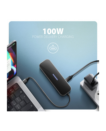 axagon HMC-6GLN Wieloportowy hub USB 6in1, 5Gbps, 2xUSB-A, 1x USB-C, GLAN, HDMI 4K/60Hz, PD 100W, 20cm USB-C kabel