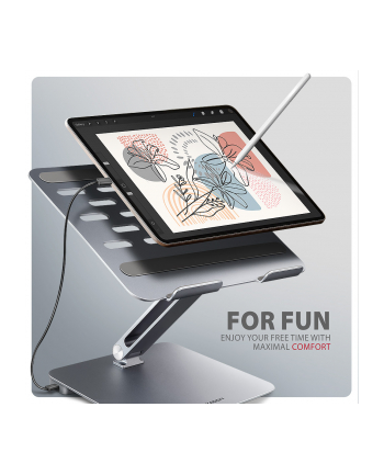 axagon HMC-STND Stojak z wieloportowy hub Aluminiowy 7in1, 5Gbps, do 10'-16' '' laptopów, nastawny, 3x USB-A, HDMI 4K/60Hz, GLAN, PD 100W, 60cm USB-C kabel nr 2