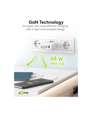 goobay USB-C multiport quick charger, PD, GaN, 68 watts (black, 3x USB-C, 1x USB-A, Power Delivery, QuickCharge)