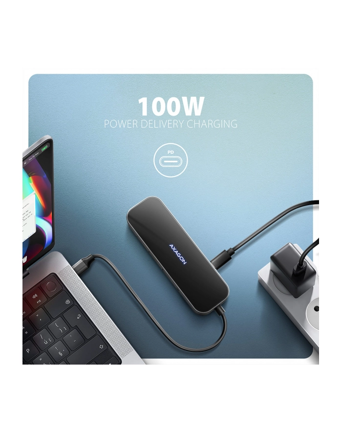 axagon HMC-6GLN Wieloportowy hub USB 6in1, 5Gbps, 2xUSB-A, 1x USB-C, GLAN, HDMI 4K/60Hz, PD 100W, 20cm USB-C kabel główny