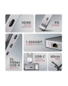 axagon HMC-STND Stojak z wieloportowy hub Aluminiowy 7in1, 5Gbps, do 10'-16' '' laptopów, nastawny, 3x USB-A, HDMI 4K/60Hz, GLAN, PD 100W, 60cm USB-C kabel - nr 52