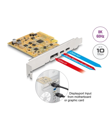 DeLOCK PCIe x4 card for 1x ext. USB-C 10 Gbit/s B. + 1x external USB-C DP Alt Mode, USB controller