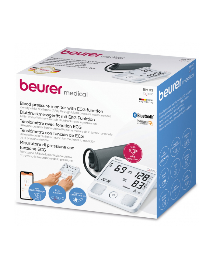 Beurer BM 93 upper arm blood pressure monitor (BIAŁY, Bluetooth, integrated ECG electrodes) główny