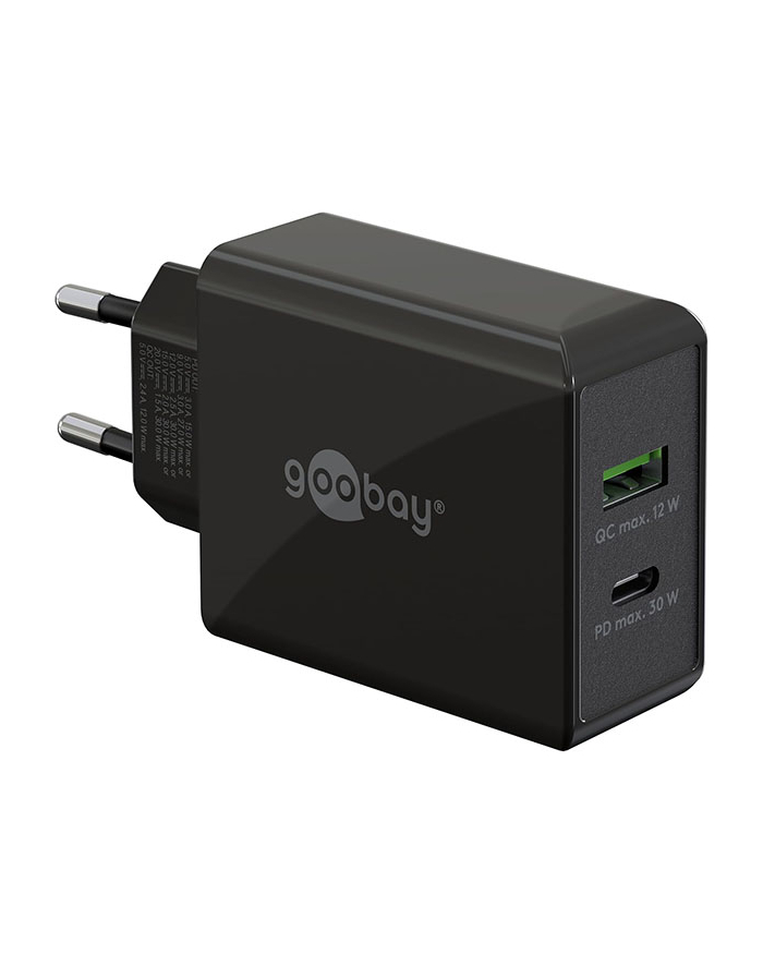 Goobay USB-C PD dual fast charger 30 watts (black, 1x USB-A, 1x USB-C PD) główny