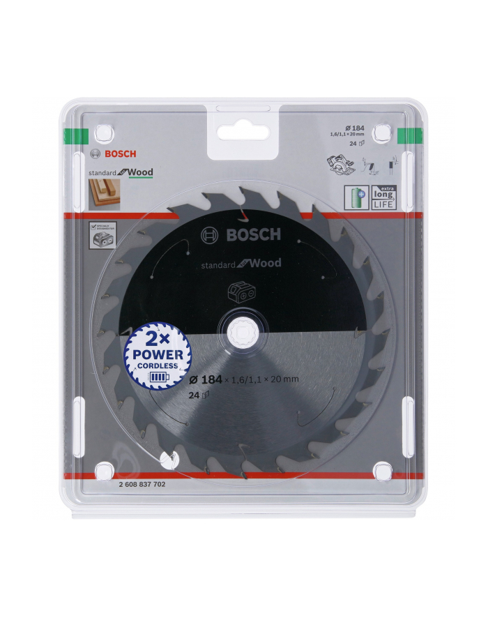 bosch powertools Bosch circular saw blade Standard for Wood,  184mm, 24Z (bore 20mm, for cordless hand-held circular saws) główny